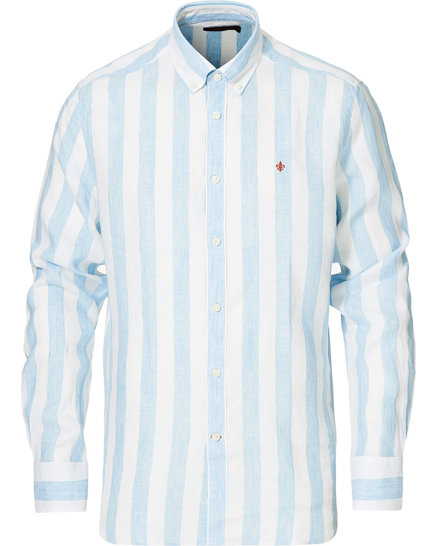 Herre | Skjorter | Morris | Douglas Striped Linen Button Down Shirt Light Blue