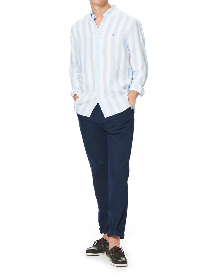 Herre | Skjorter | Morris | Douglas Striped Linen Button Down Shirt Light Blue