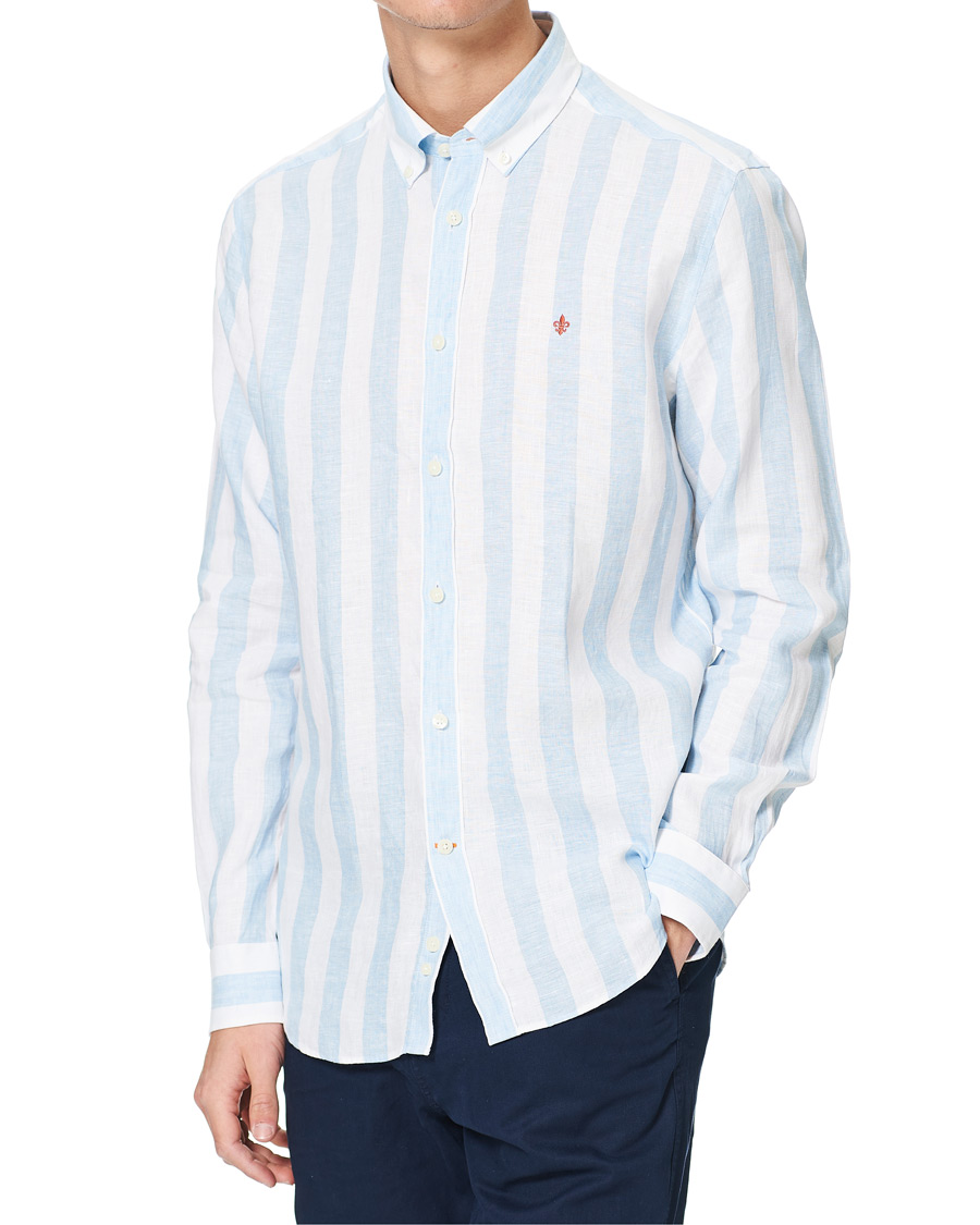 Herre | Skjorter | Morris | Douglas Striped Linen Button Down Shirt Light Blue