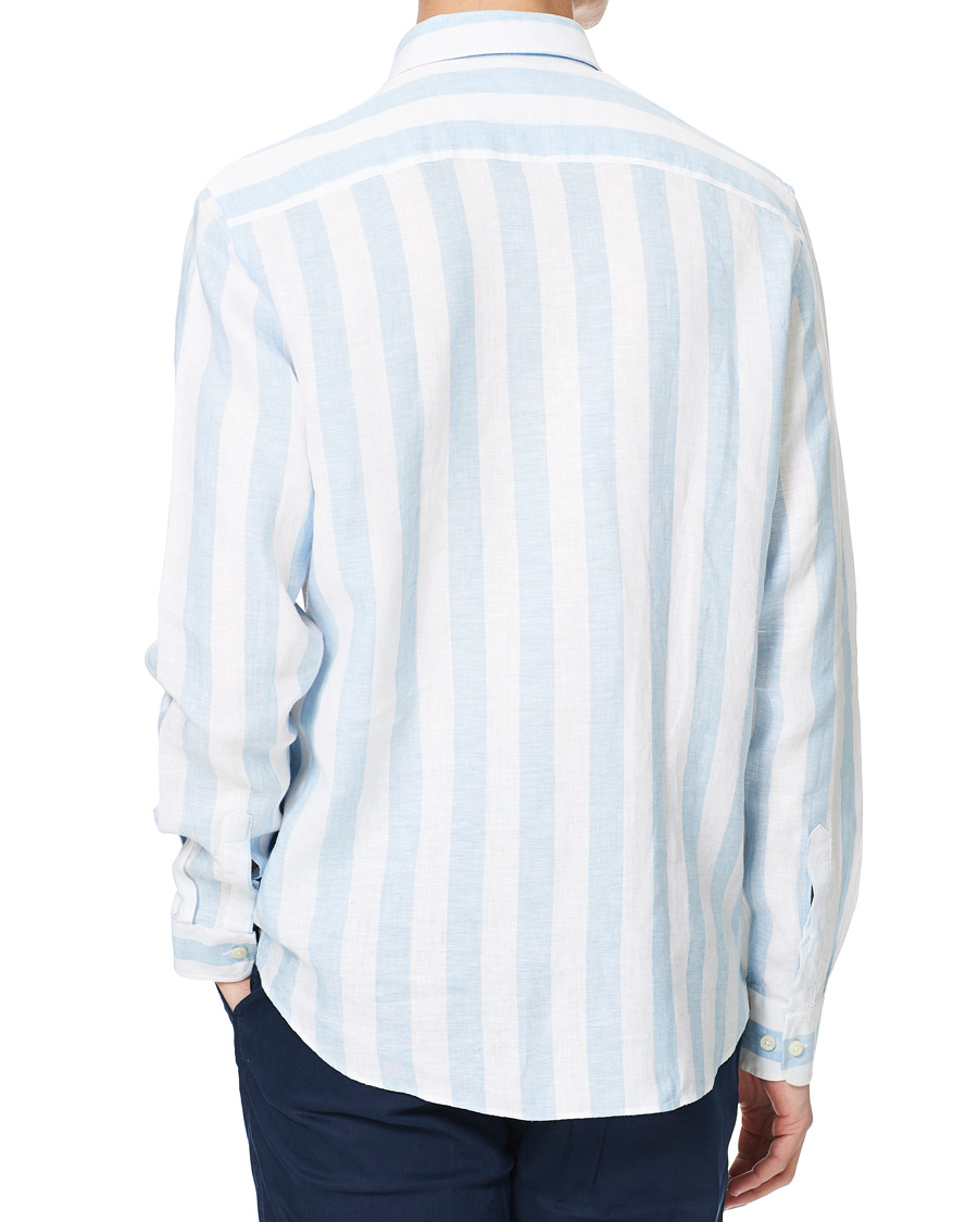 Herre | Skjorter | Morris | Douglas Striped Linen Button Down Shirt Light Blue