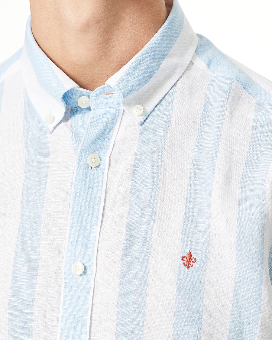 Herre | Skjorter | Morris | Douglas Striped Linen Button Down Shirt Light Blue