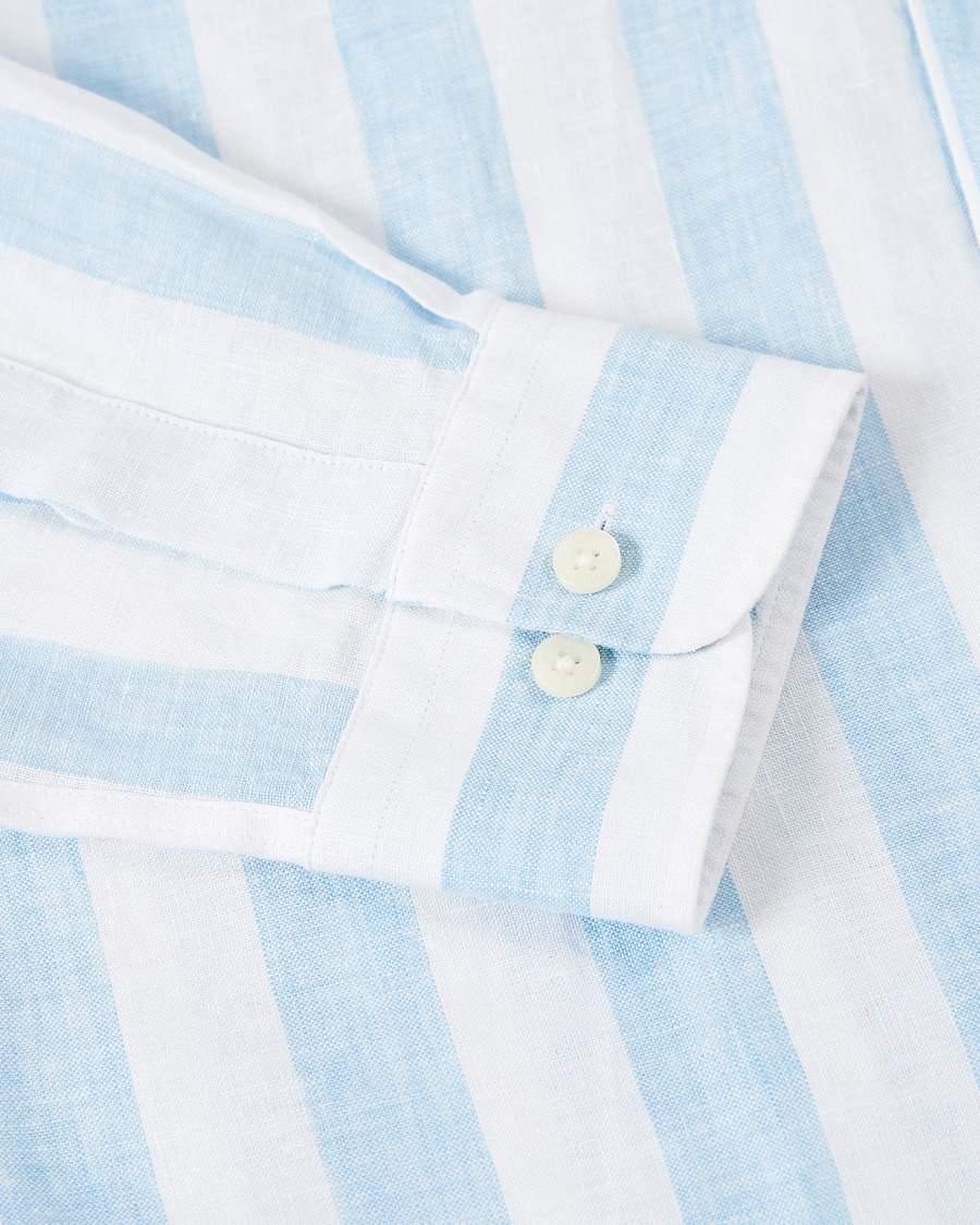 Herre | Skjorter | Morris | Douglas Striped Linen Button Down Shirt Light Blue