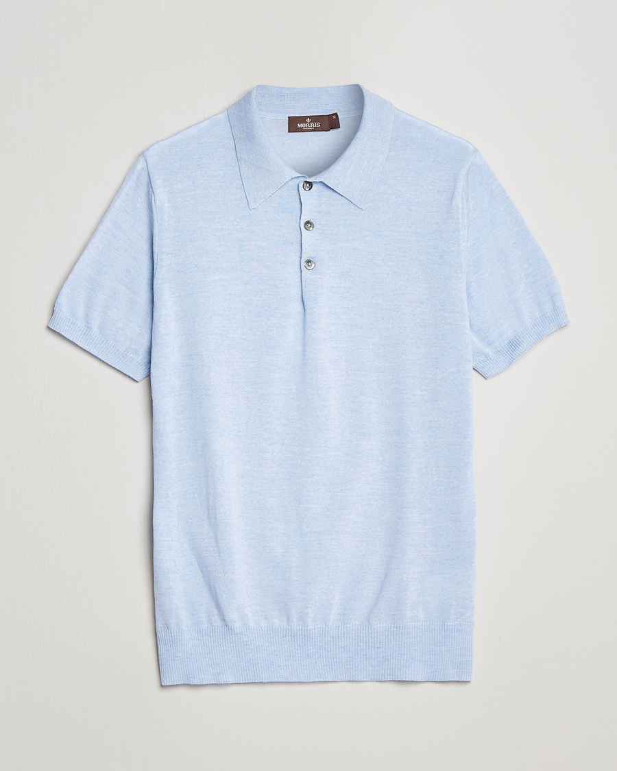 Herre | Gensere | Morris Heritage | Short Sleeve Knitted Polo Shirt Blue