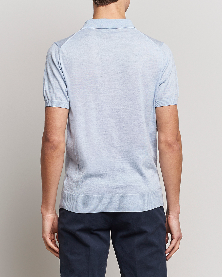 Herre | Gensere | Morris Heritage | Short Sleeve Knitted Polo Shirt Blue