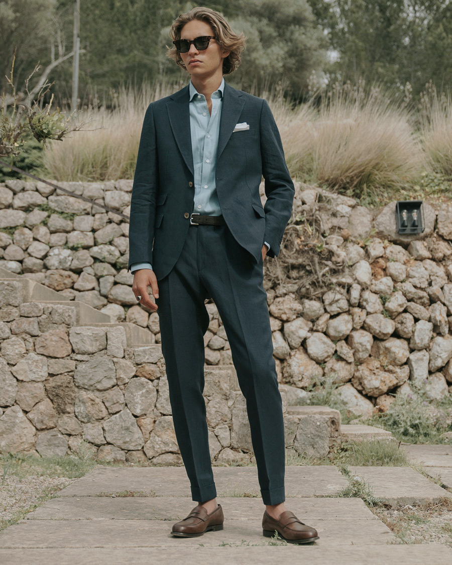 Herre | Bukser | Morris Heritage | Jack Linen Suit Trousers Navy