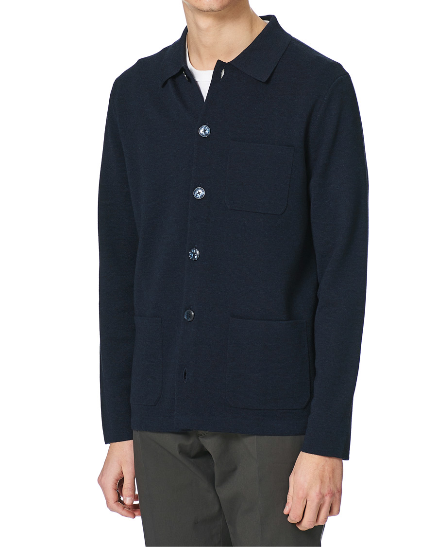Herre | Gensere | Morris Heritage | Knitted Shirt Jacket Navy