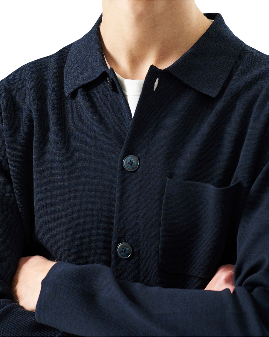 Herre | Gensere | Morris Heritage | Knitted Shirt Jacket Navy