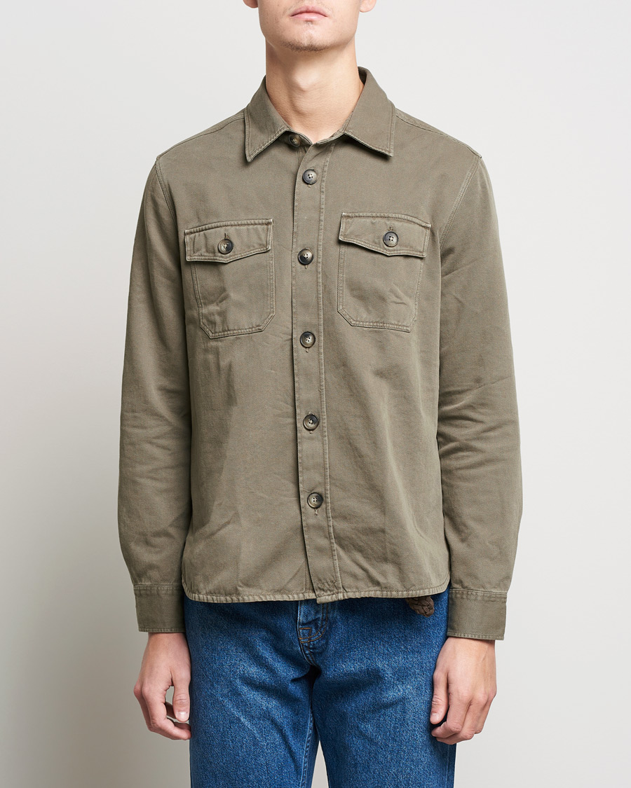 Herre | Skjorter | Morris | Sanford Light Cotton Overshirt Olive