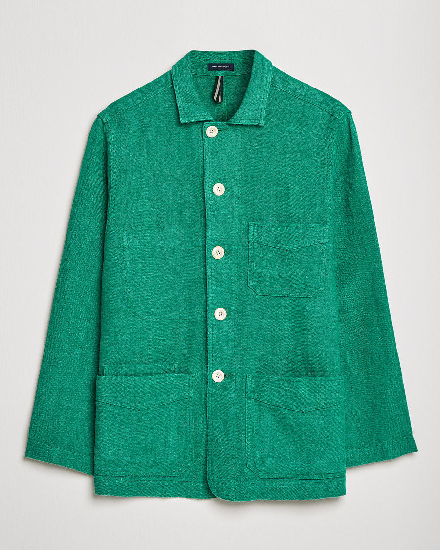 Herre | Jakker | Drake's | Heavy Japanese Linen Chore Jacket Bright Green