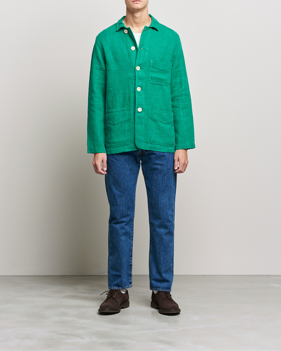 Herre | Jakker | Drake's | Heavy Japanese Linen Chore Jacket Bright Green