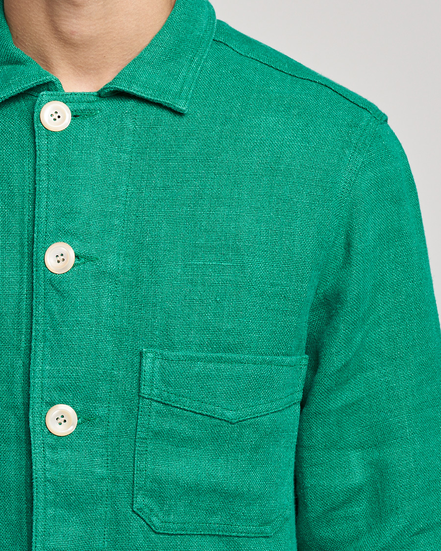 Herre | Jakker | Drake's | Heavy Japanese Linen Chore Jacket Bright Green