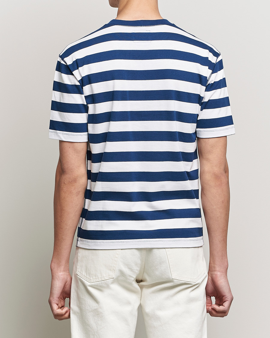 Herre | T-Shirts | Drake's | Striped Cotton Hiking Tee White/Navy