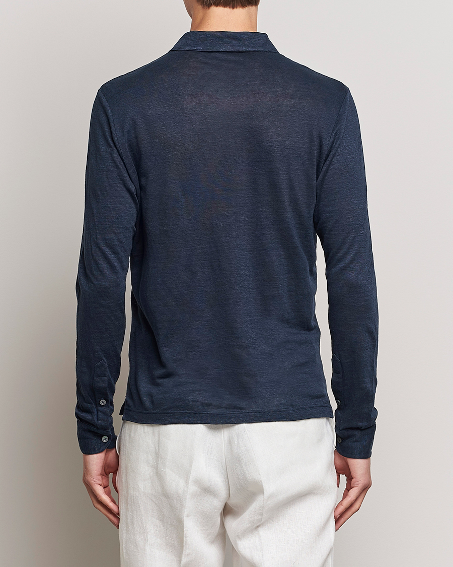 Herre | Pikéer | Gran Sasso | Washed Linen Long Sleeve Polo Navy Melange