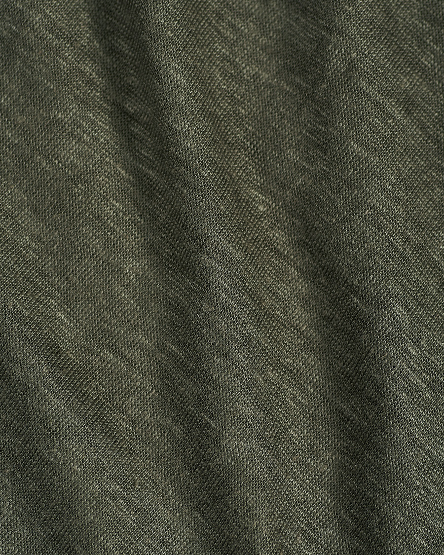 Herre | Gensere | Gran Sasso | Washed Linen Long Sleeve Polo Dark Green