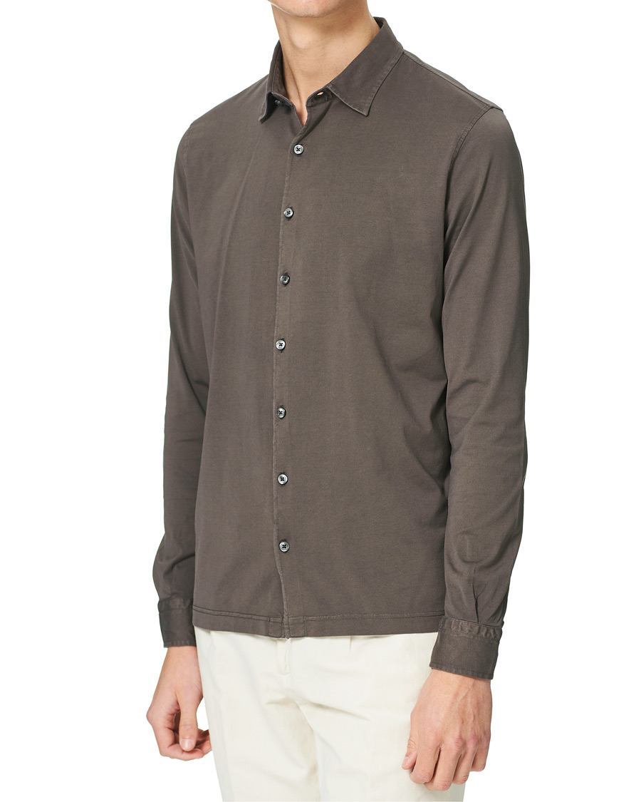 Herre | Pikéskjorter | Gran Sasso | Washed Cotton Jersey Shirt Dark Brown