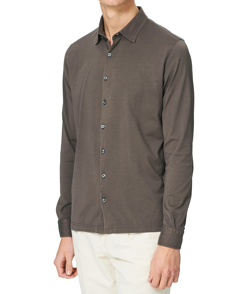 Herre | Skjorter | Gran Sasso | Washed Cotton Jersey Shirt Dark Brown