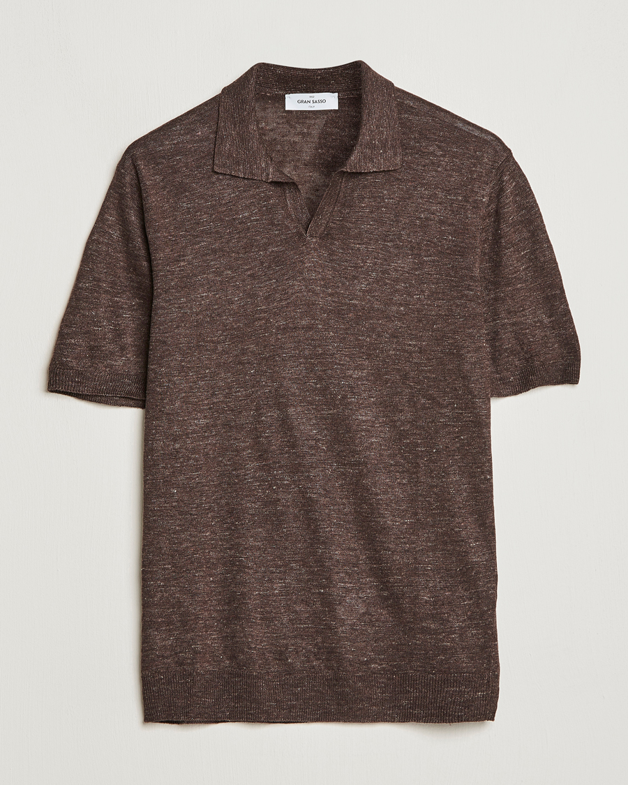 Herre | Pikéer | Gran Sasso | Knitted Linen Polo Dark Brown
