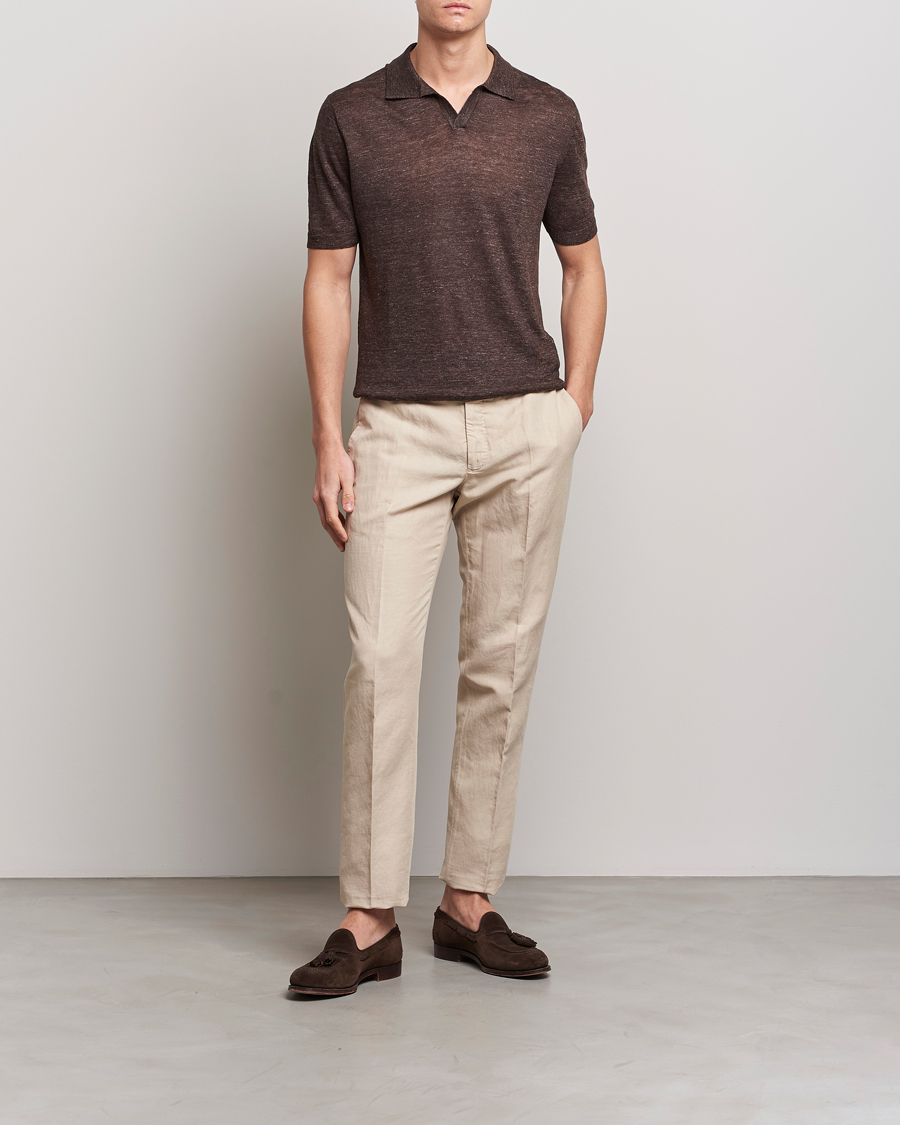 Herre | Pikéer | Gran Sasso | Knitted Linen Polo Dark Brown