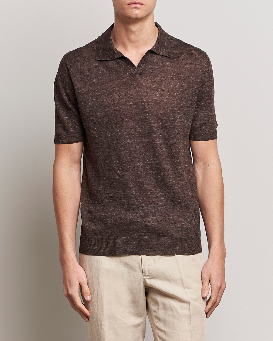 Men |  | Gran Sasso | Knitted Linen Polo Dark Brown