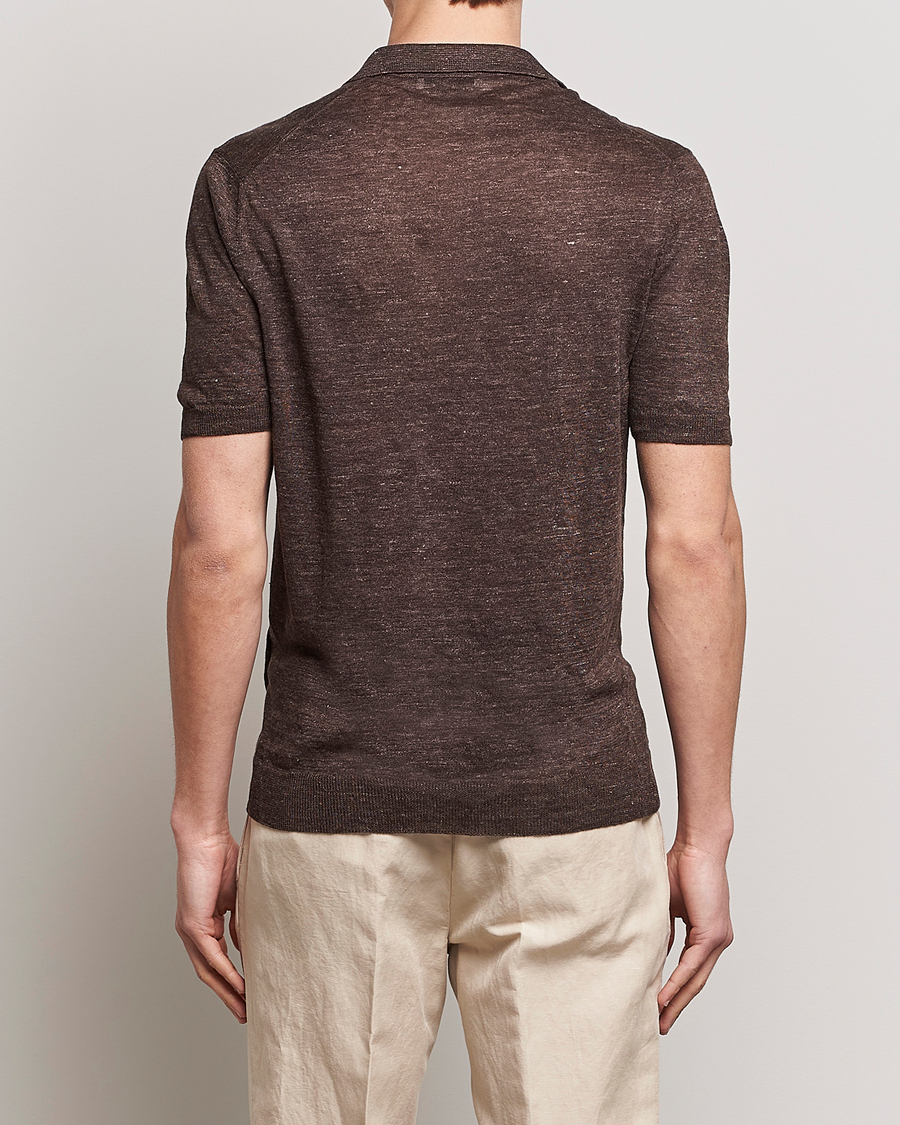 Herre | Pikéer | Gran Sasso | Knitted Linen Polo Dark Brown