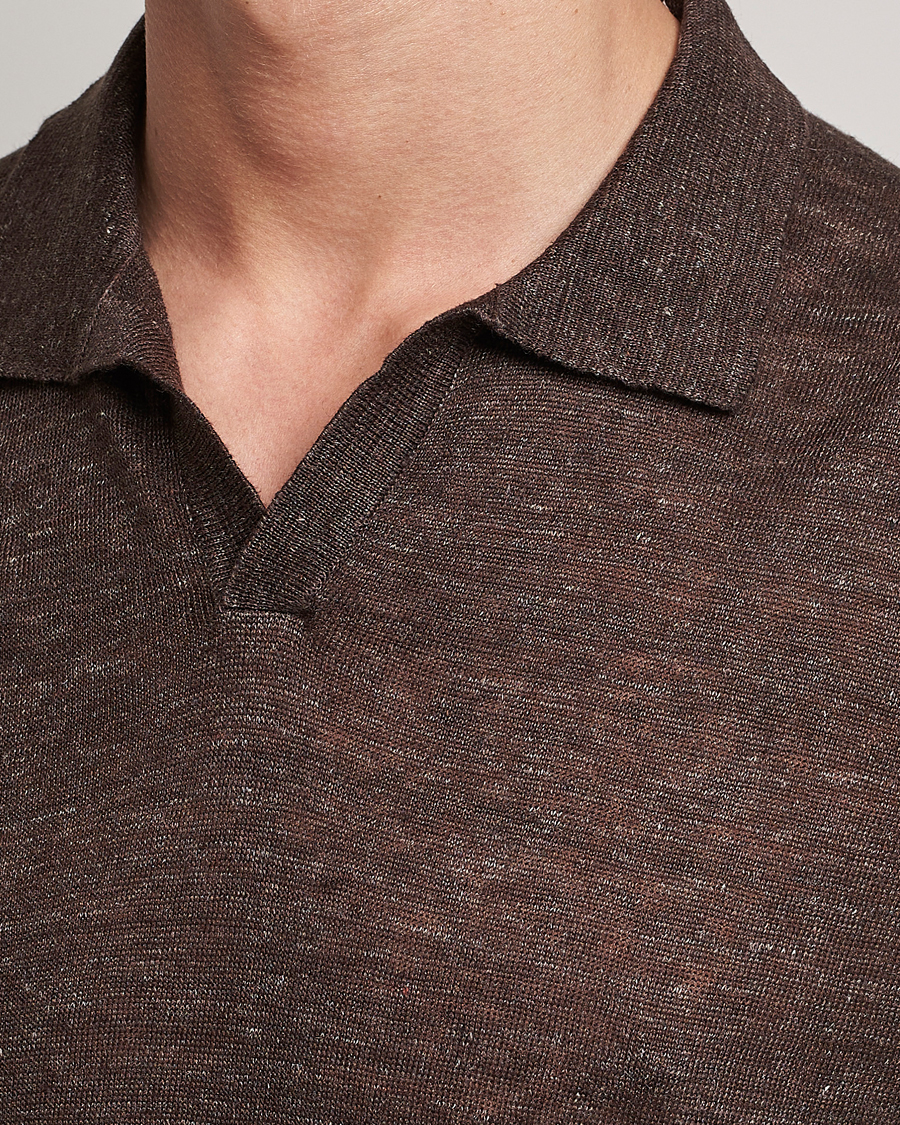 Herre | Pikéer | Gran Sasso | Knitted Linen Polo Dark Brown