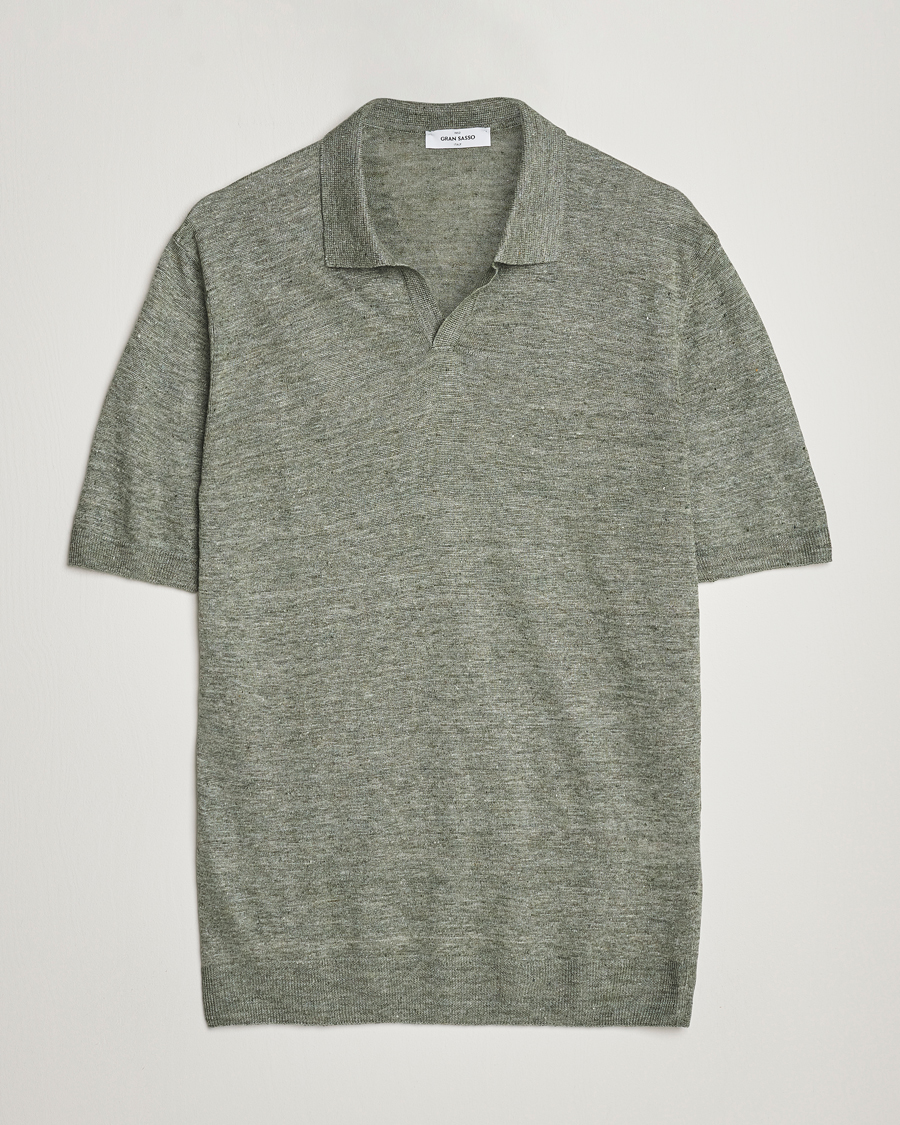 Herre | Pikéer | Gran Sasso | Knitted Linen Polo Green