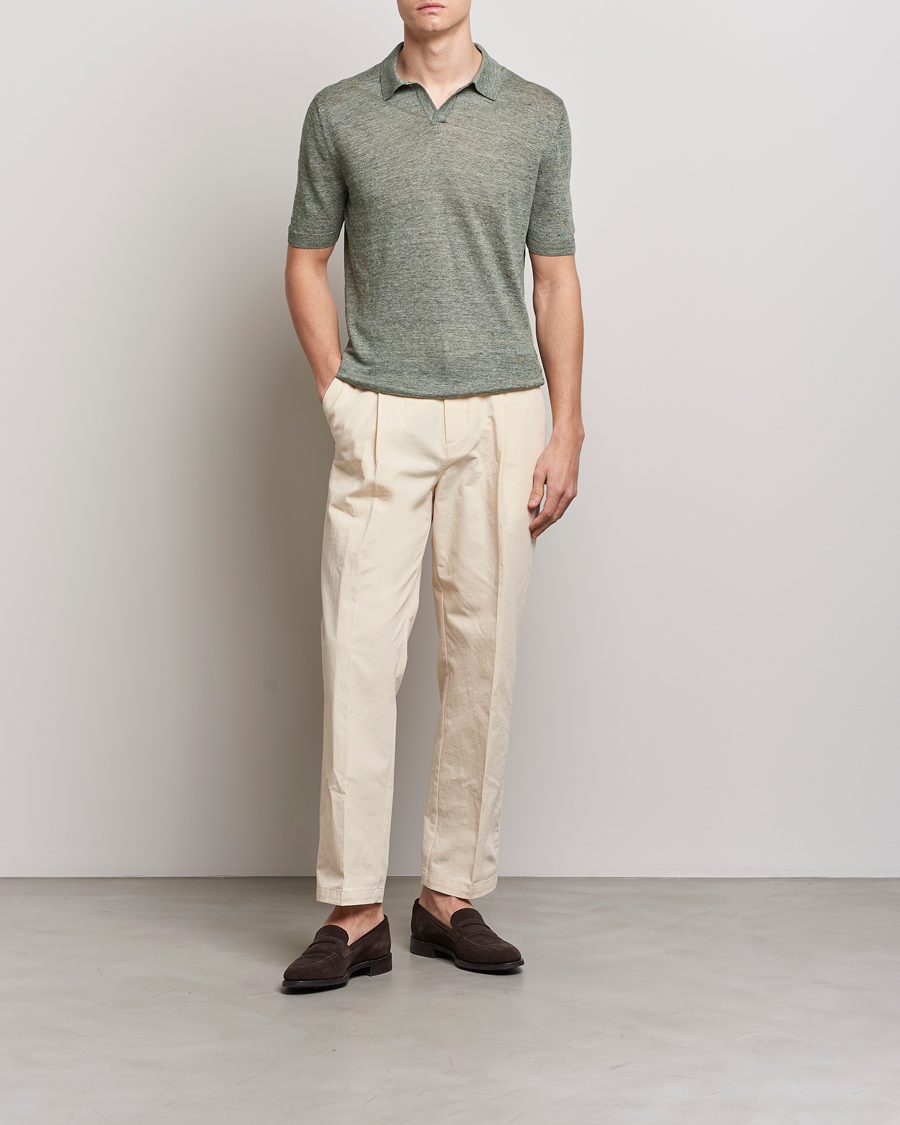 Herre | Pikéer | Gran Sasso | Knitted Linen Polo Green