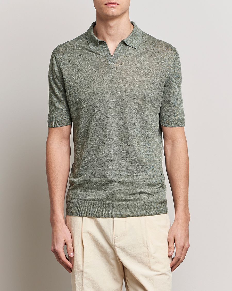 Herre | Gran Sasso | Gran Sasso | Knitted Linen Polo Green