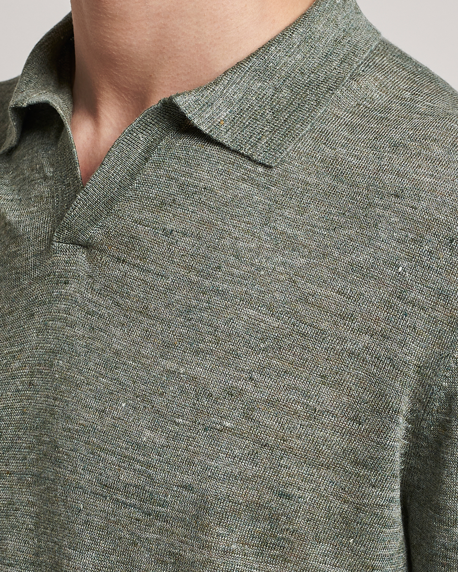 Herre | Pikéer | Gran Sasso | Knitted Linen Polo Green