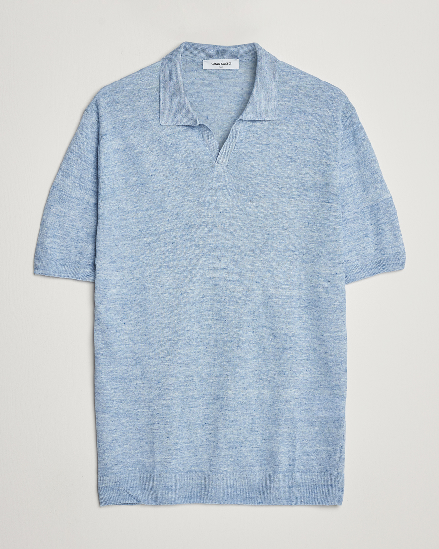 Herre | Pikéer | Gran Sasso | Knitted Linen Polo Blue Melange