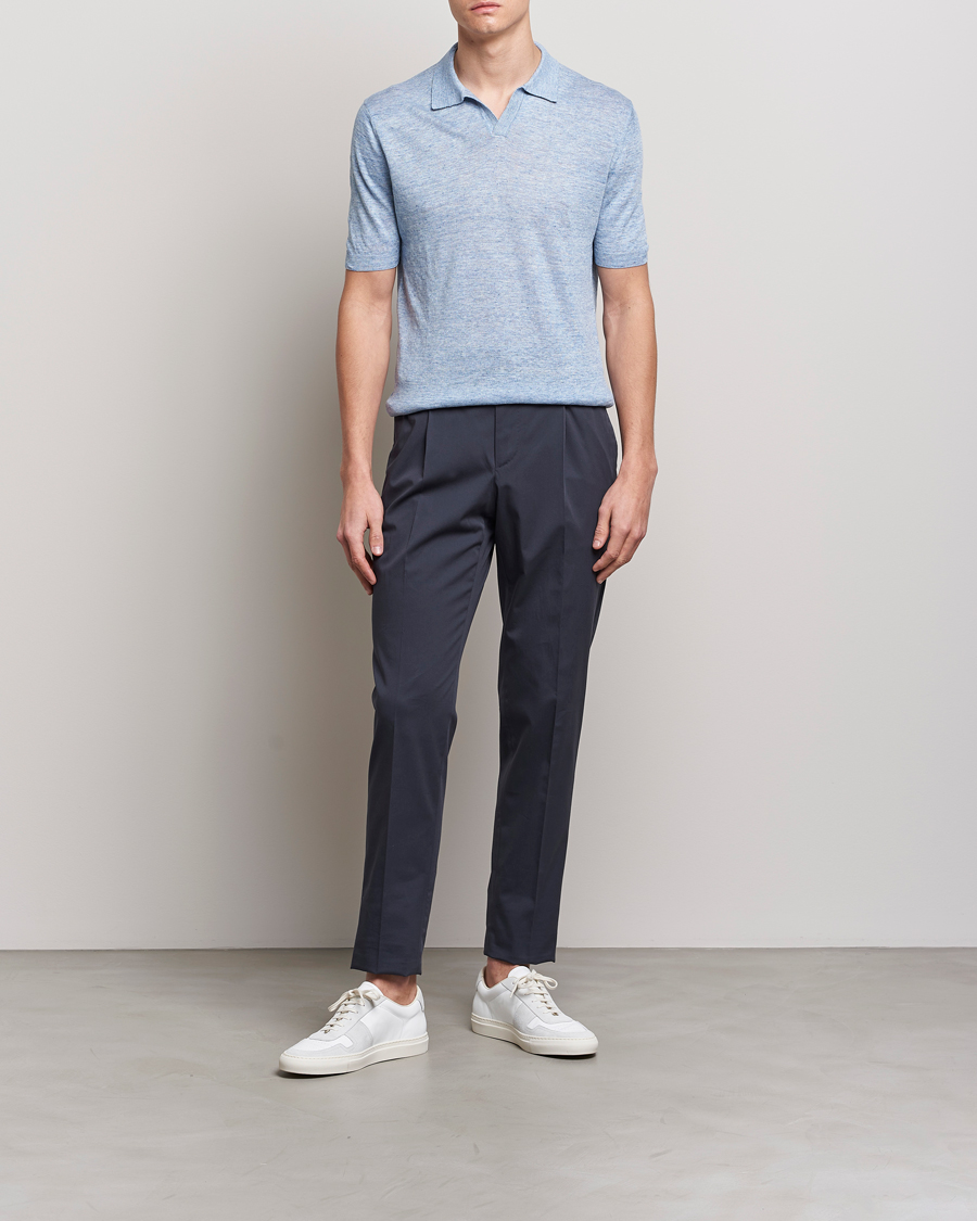 Herre | Pikéer | Gran Sasso | Knitted Linen Polo Blue Melange