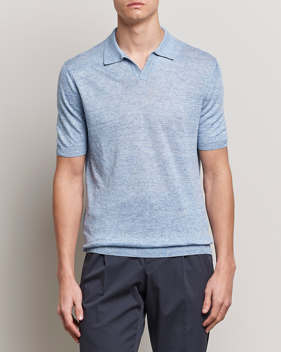 Herre |  | Gran Sasso | Knitted Linen Polo Blue