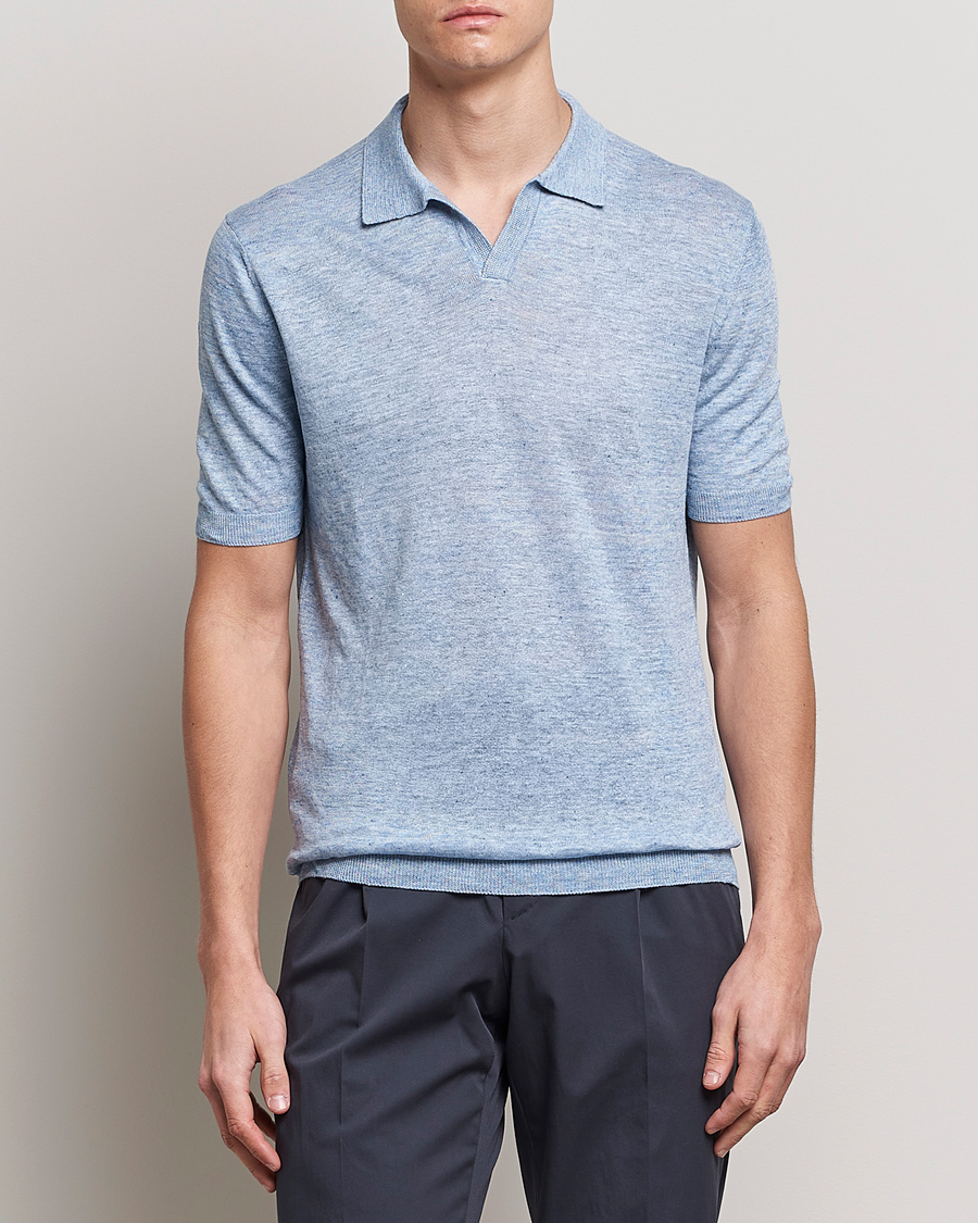 Herre | Pikéer | Gran Sasso | Knitted Linen Polo Blue Melange