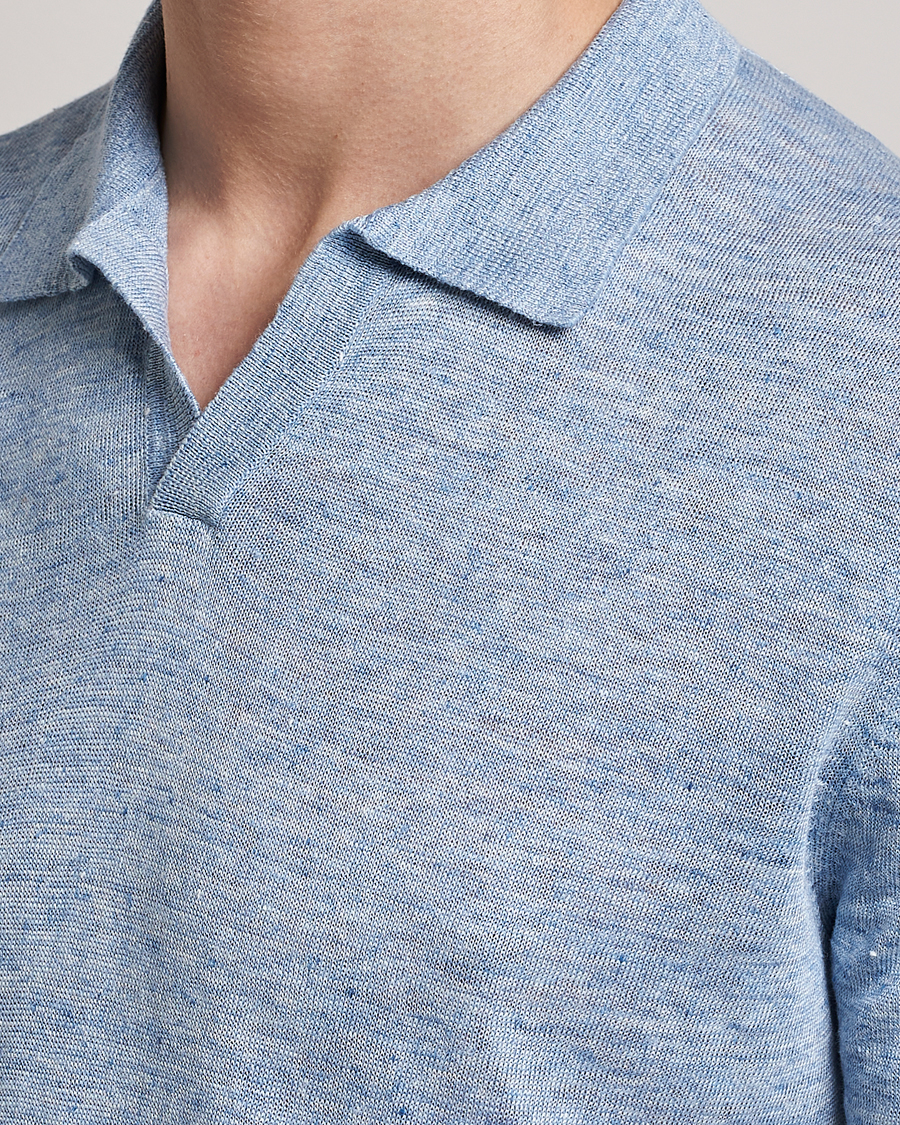 Herre | Pikéer | Gran Sasso | Knitted Linen Polo Blue Melange