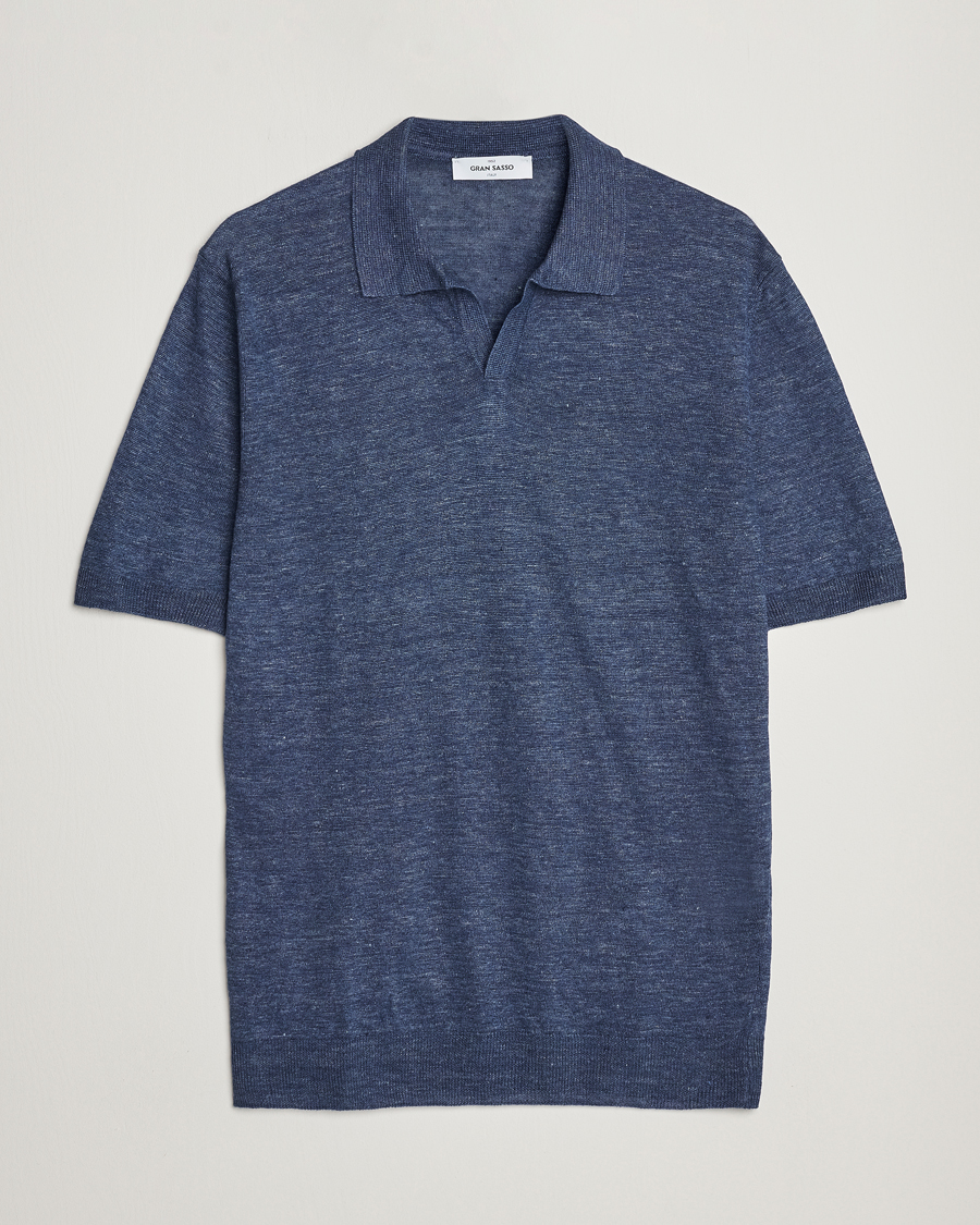 Herre | Pikéer | Gran Sasso | Knitted Linen Polo Navy Melange