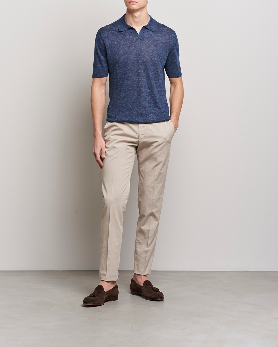 Herre | Pikéer | Gran Sasso | Knitted Linen Polo Navy Melange