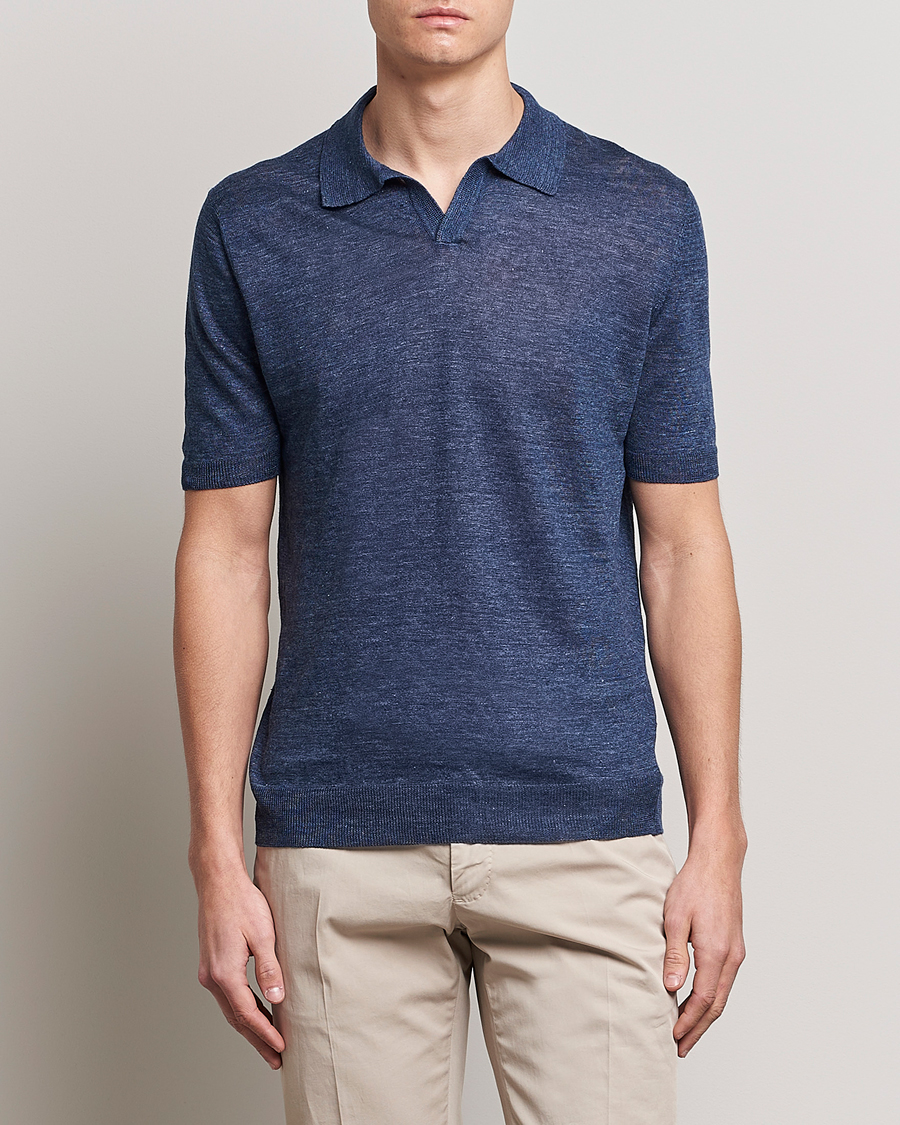 Herre | Pikéer | Gran Sasso | Knitted Linen Polo Navy Melange