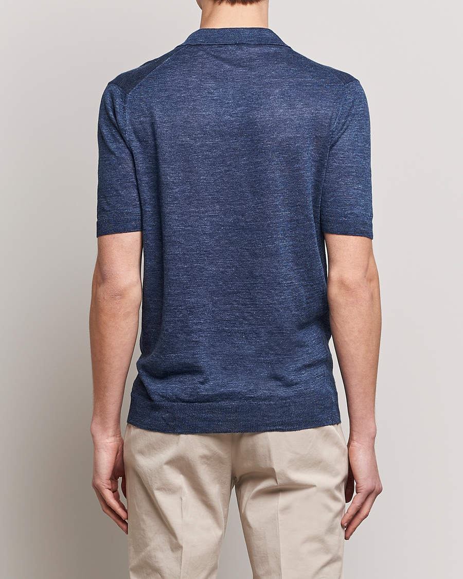 Herre | Pikéer | Gran Sasso | Knitted Linen Polo Navy Melange
