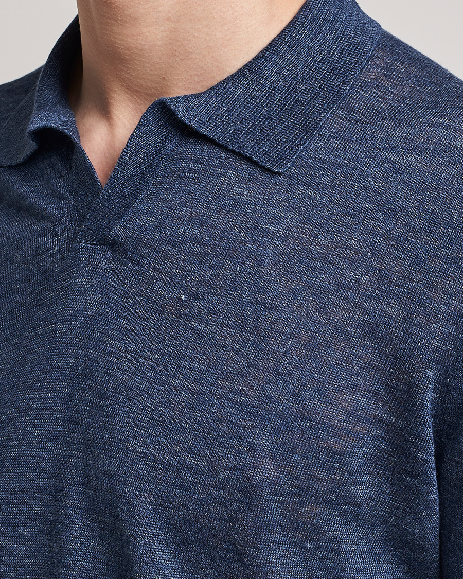 Herre | Pikéer | Gran Sasso | Knitted Linen Polo Navy Melange