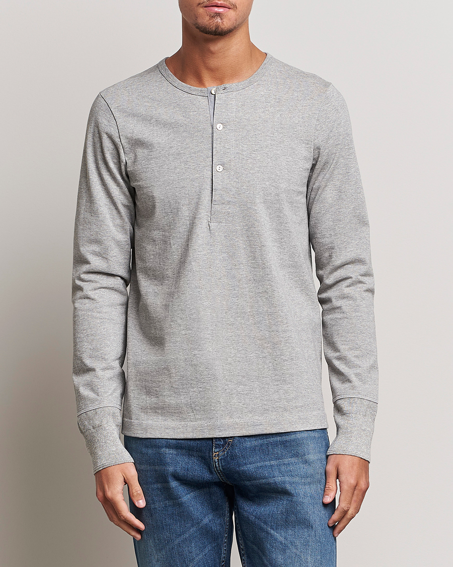 Herre | Langermede t-shirts | Merz b. Schwanen | Classic Organic Cotton Henley Sweater Grey Mel