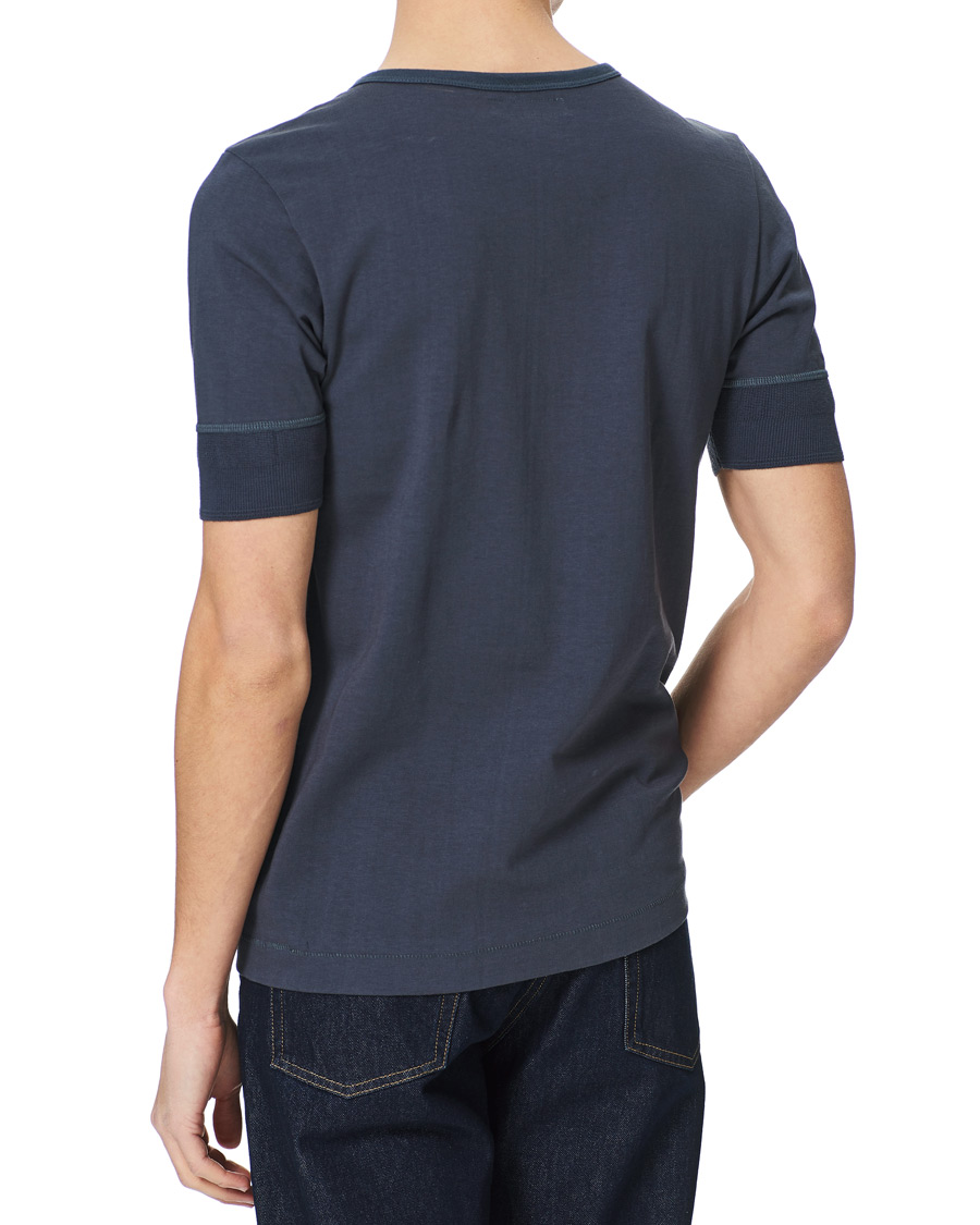Herre | T-Shirts | Merz b. Schwanen | Short Sleeve Organic Cotton Henley Navy