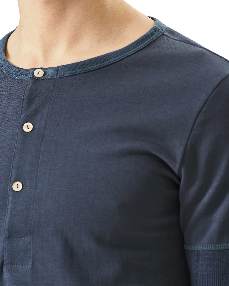 Herre | T-Shirts | Merz b. Schwanen | Short Sleeve Organic Cotton Henley Navy