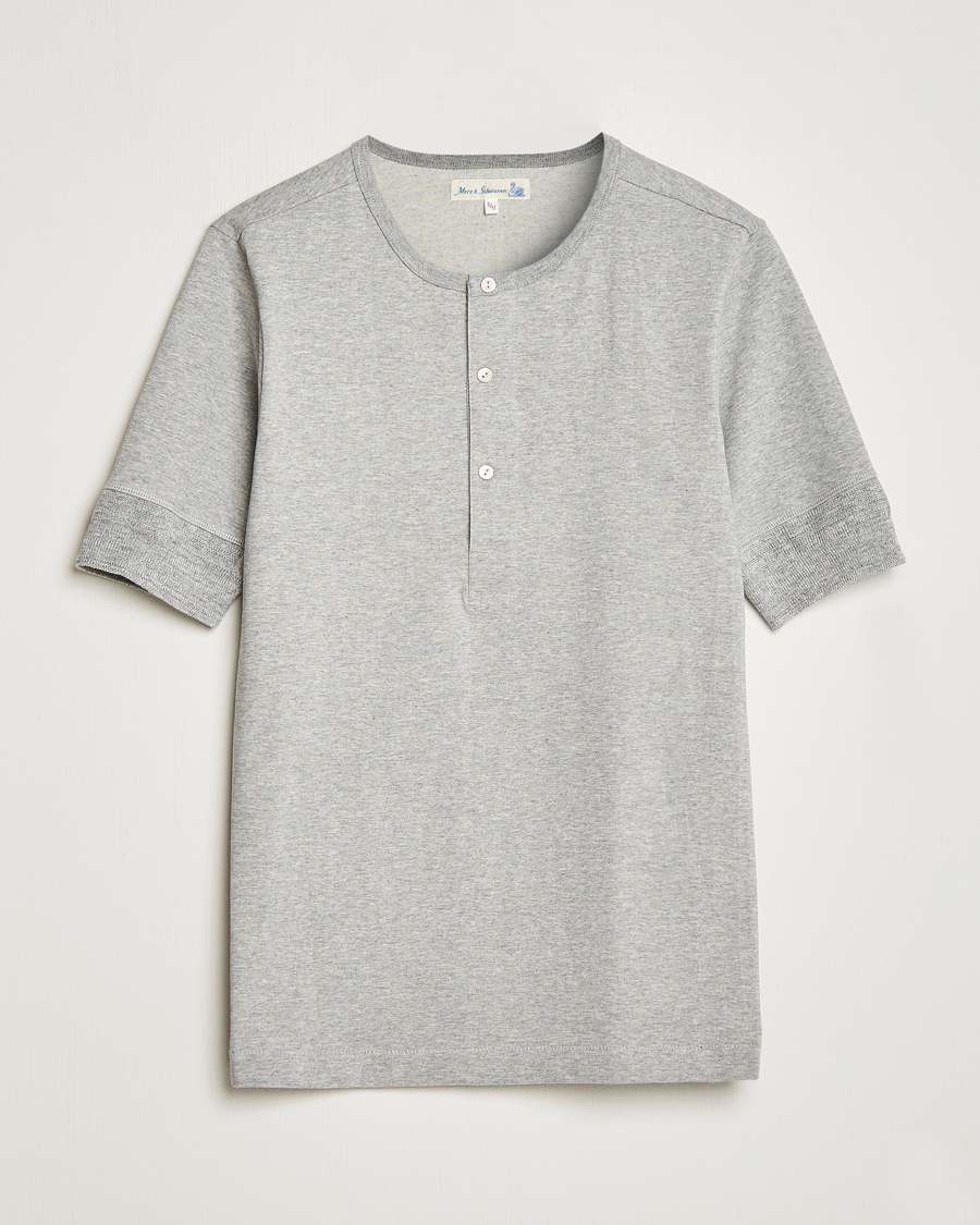Herre | T-Shirts | Merz b. Schwanen | Short Sleeve Organic Cotton Henley Grey Mel