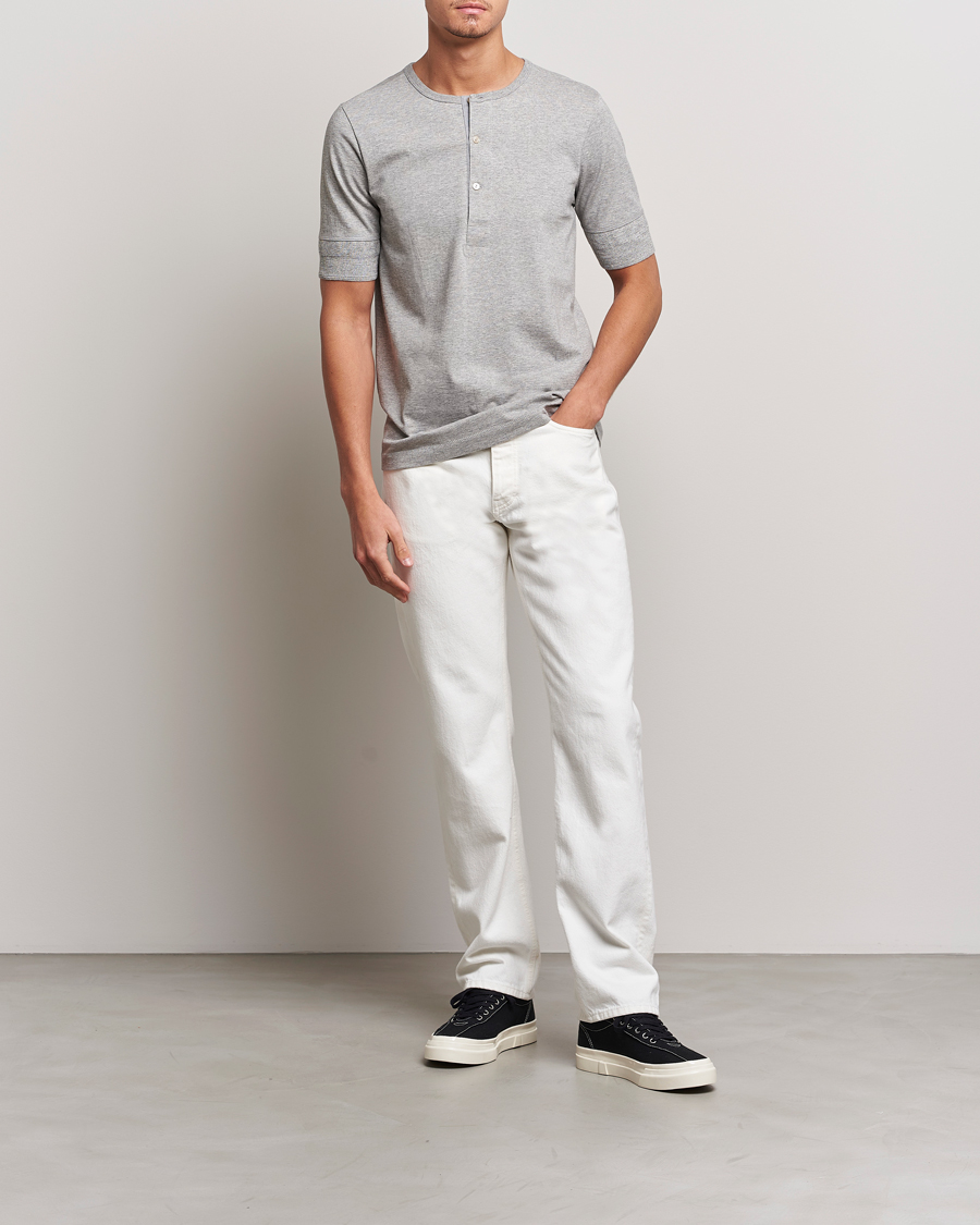 Herre | T-Shirts | Merz b. Schwanen | Short Sleeve Organic Cotton Henley Grey Mel