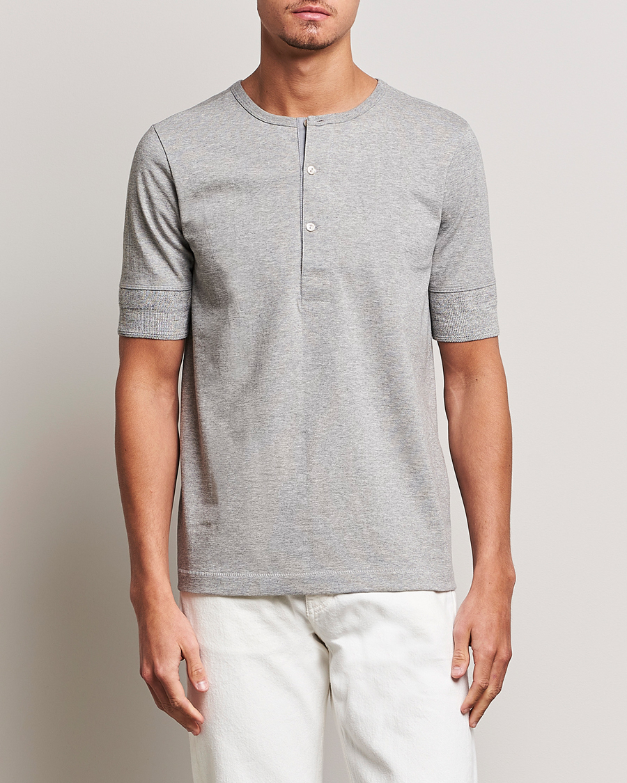 Herre | Merz b. Schwanen | Merz b. Schwanen | Short Sleeve Organic Cotton Henley Grey Mel