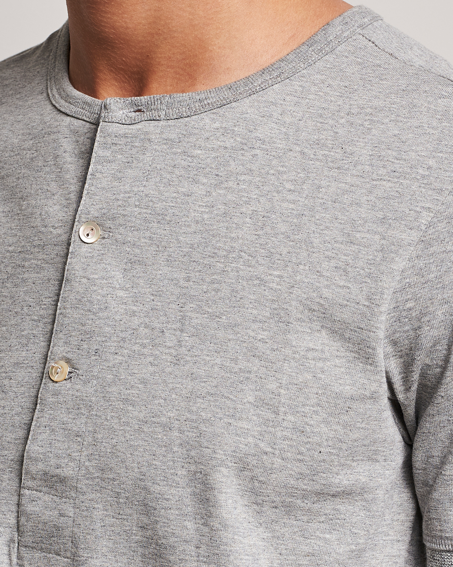 Herre | T-Shirts | Merz b. Schwanen | Short Sleeve Organic Cotton Henley Grey Mel