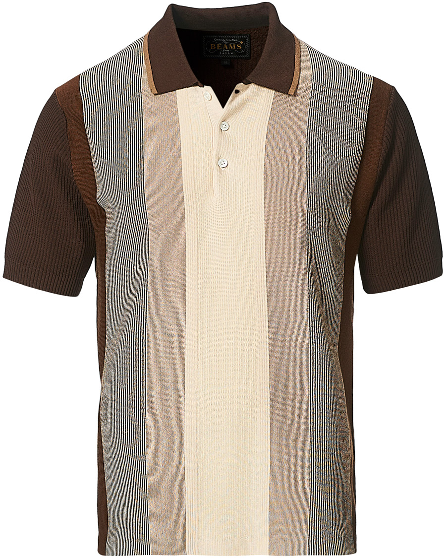 Herre | Pikéer | BEAMS PLUS | Striped Knited Polo Brown