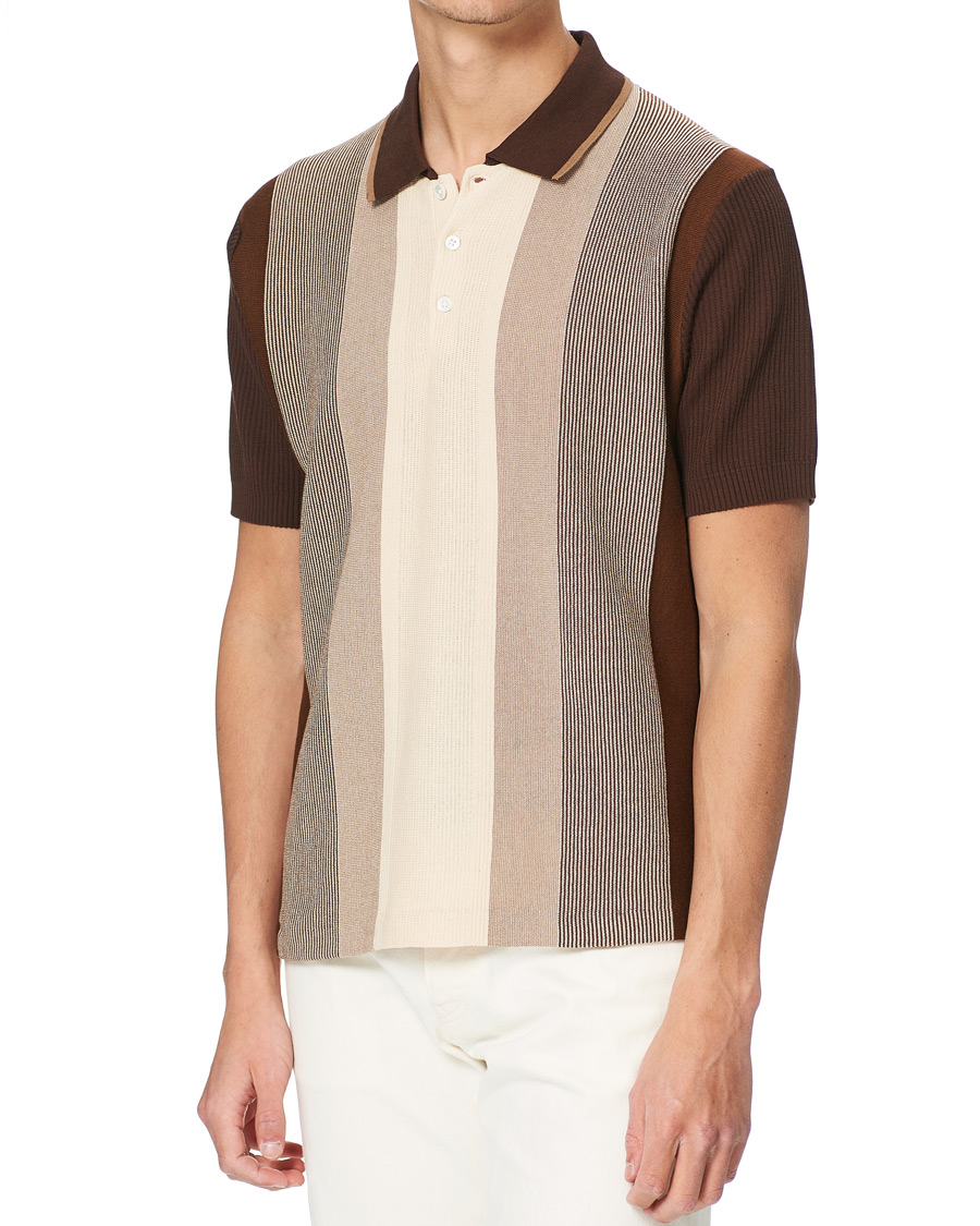Herre | Pikéer | BEAMS PLUS | Striped Knited Polo Brown