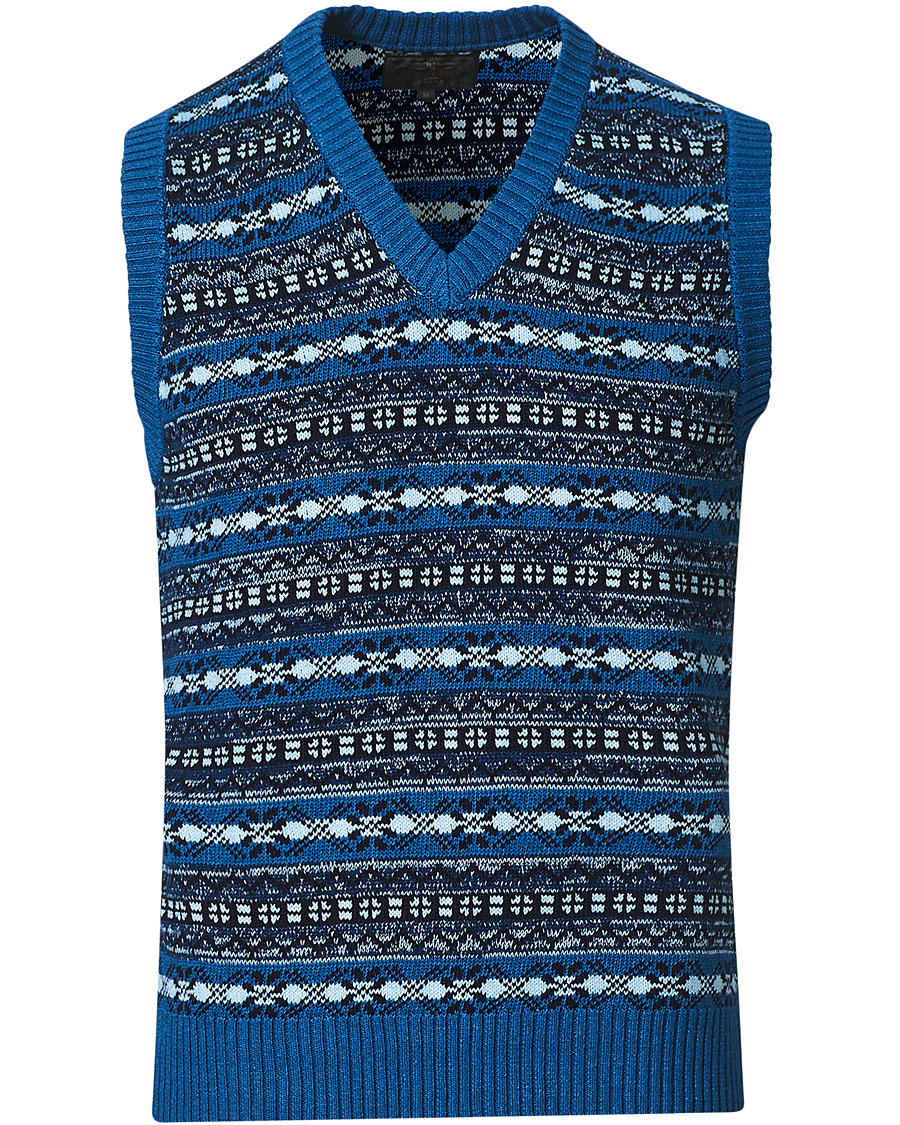 Herre | Gensere | BEAMS PLUS | Fairisle Knit Vest Indigo Blue