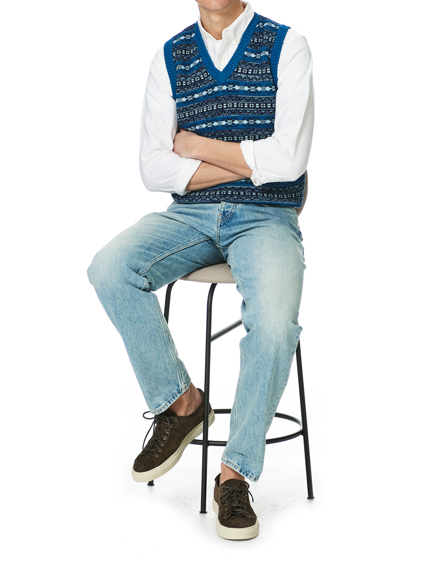 Herre | Gensere | BEAMS PLUS | Fairisle Knit Vest Indigo Blue